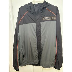 Harley-Davidson‎ Vintage Windbreaker Black Gray XL Tall Logo Hooded Motorcycle